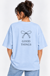 Women’s Sky Blue Bow Graphic Oversized Tee