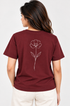Women’s Maroon Crew Neck Flower Line Art Tee