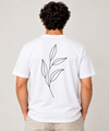 Men’s White Crew Neck Leaf Line Art Tee