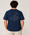 Men’s Navy Blue Crew Neck Wave Line Art Tee