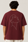 Men’s Burgundy Line Art Oversized Tee