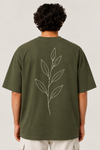 Men’s Olive Leaf Line Art Oversized Tee