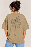 Women’s Beige Monstera Leaf Line Art Tee