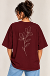 Women’s Maroon Floral Line Art Tee