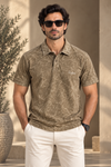 Acid Wash Desert Taupe Textured Polo T-Shirt