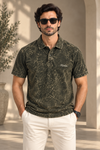 Acid Wash Olive Textured Polo T-Shirt