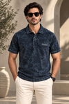 Acid Wash Navy Textured Polo T-Shirt