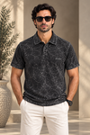 Acid Wash Black Textured Polo T-Shirt